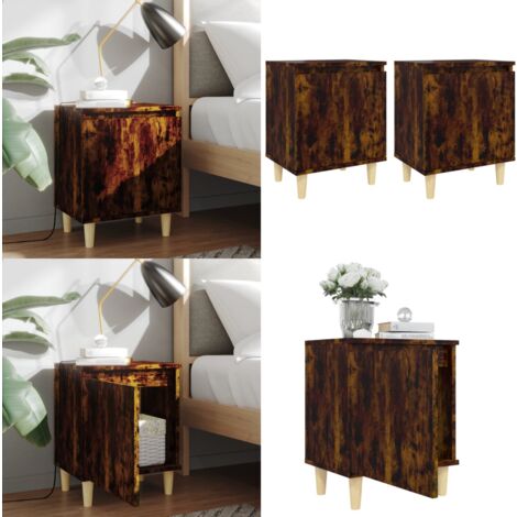 Tables de chevet et pieds en bois 2 pcs Chêne fumé 40x30x50 cm - Table De Chevet - Meuble De Chambre - Table D'appoint - Design Scandinave - Table Basse - Home & Living