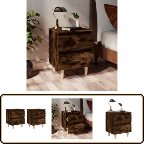 Tables de chevet et pieds en bois 2 pcs Chêne fumé 40x35x50 cm - Table De Chevet - Meuble De Chambre - Table De Nuit - Commode - Mobilier Scandinave