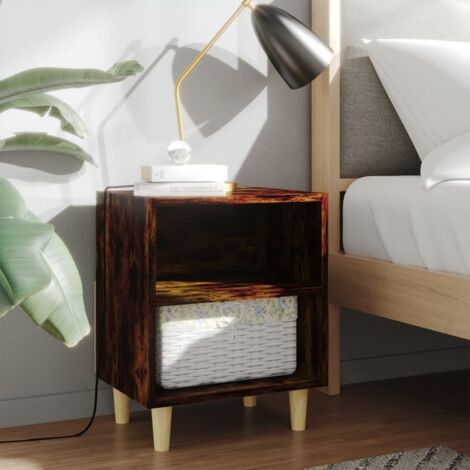 Tables de chevet et pieds en bois 2 pcs-Table de nuit Chêne fumé 40x30x50 cm 269825