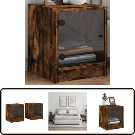 Tables de chevet et portes vitrées 2 pcs chêne fumé 35x37x42 cm - Table De Chevet - Meubles De Chambre - Commode - Buffet - Rangement Intérieur