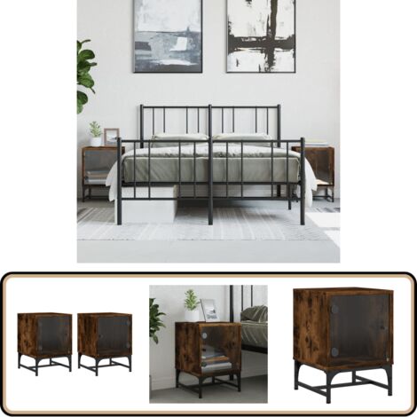 Tables de chevet et portes vitrées 2 pcs chêne fumé 35x37x50 cm - Table De Chevet - Meubles De Chambre - Commode - Buffet - Rangement Intérieur