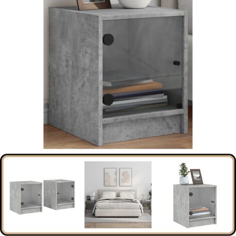 Tables de chevet et portes vitrées 2 pcs gris béton 35x37x42 cm - Table De Chevet - Meubles De Chambre - Commode - Buffet - Rangement Intérieur