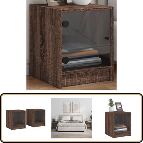 Tables de chevet et portes vitrées 2pcs chêne marron 35x37x42cm - Table De Chevet - Meubles De Chambre - Commode - Buffet - Rangement