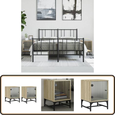 Tables de chevet et portes vitrées 2pcs chêne sonoma 35x37x50cm - Table De Chevet - Meubles De Chambre - Commode - Buffet - Rangement Intérieur
