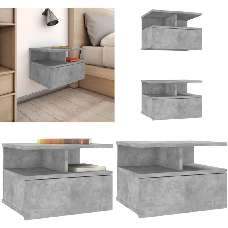 Tables de chevet flottantes 2 pcs Gris béton Bois d'ingénierie - Table De Chevet - Meuble De Chambre - Table De Nuit - Table Murale - Rangement