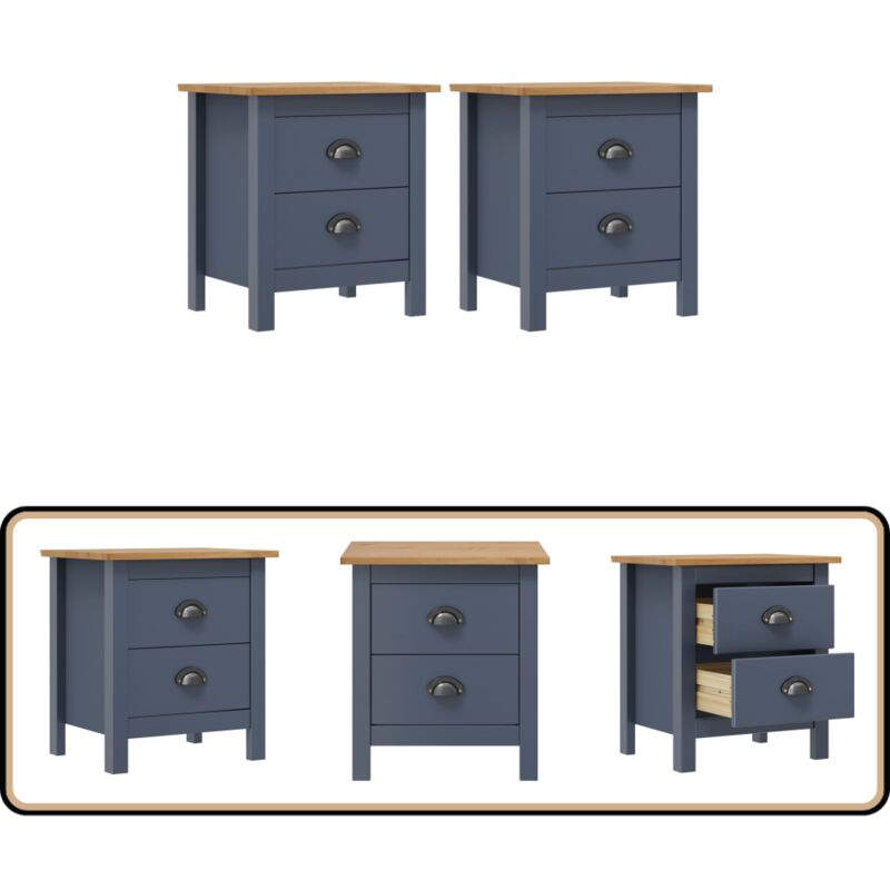 Tables de chevet Hill 2 pcs Gris 46x35x49,5 cm Bois de pin - Table De Chevet - Meuble De Chambre - Tables De Nuit - Mobilier Design - Commode