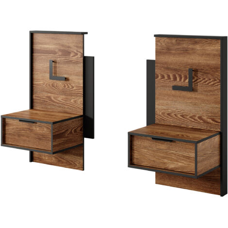 Tables de chevet (lot de 2), Châtaignier + Anthracite, 97,6 x 102 x 39,6 cm