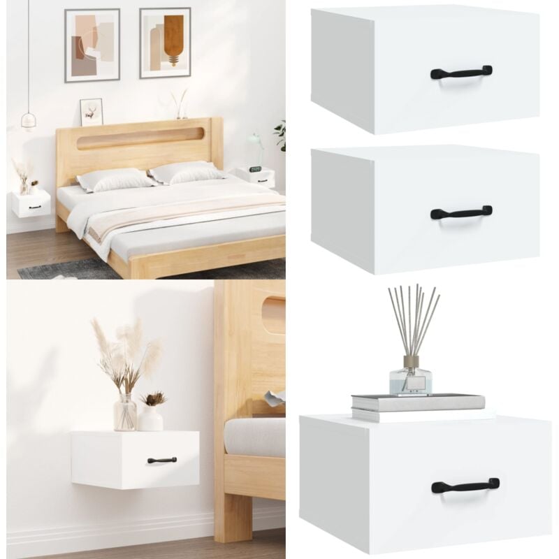 Tables de chevet murales 2 pcs blanc 35x35x20 cm - Table De Chevet Murale - Meuble De Chambre - Table De Nuit - Étagère Murale - Rangement