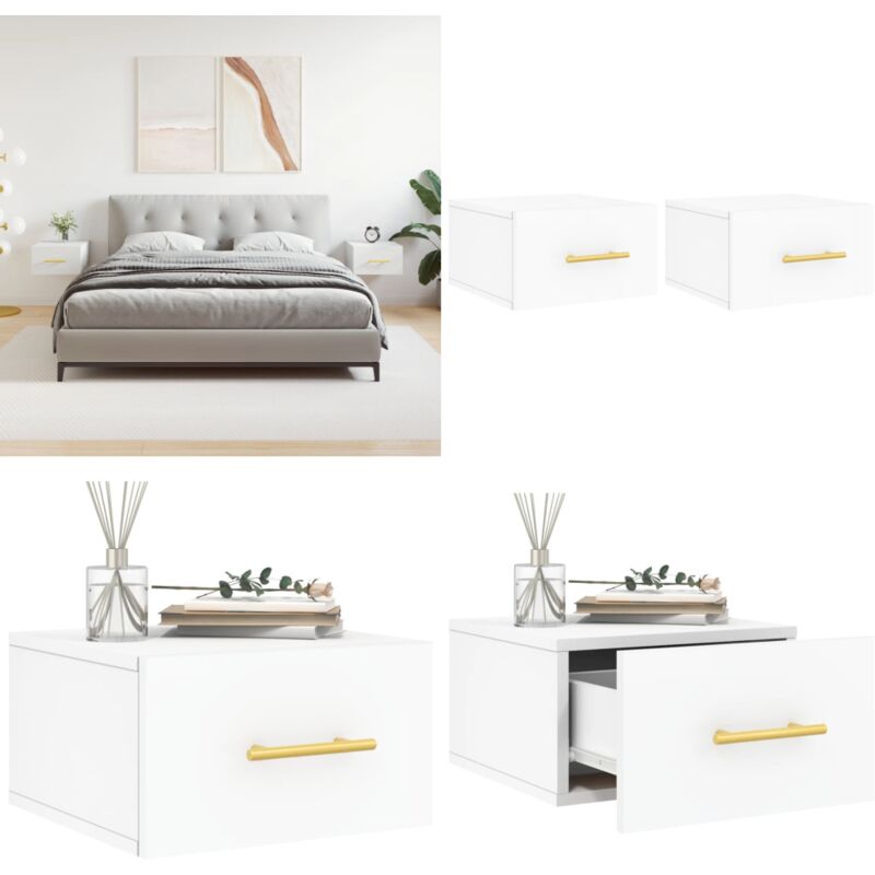 Tables de chevet murales 2 pcs blanc 35x35x20 cm - Table De Chevet Murale - Meuble De Rangement Mural - Étagère Murale - Commode Murale - Déco Murale
