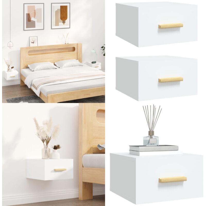 Tables de chevet murales 2 pcs blanc 35x35x20 cm - Table De Chevet Murale - Meuble De Chambre - Table De Nuit - Étagère Murale - Rangement