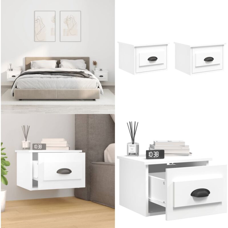 Tables de chevet murales 2 pcs blanc 41,5x36x28 cm - Table De Chevet Murale - Meuble De Chevet Mural - Table De Chevet Flottante - Table De Nuit