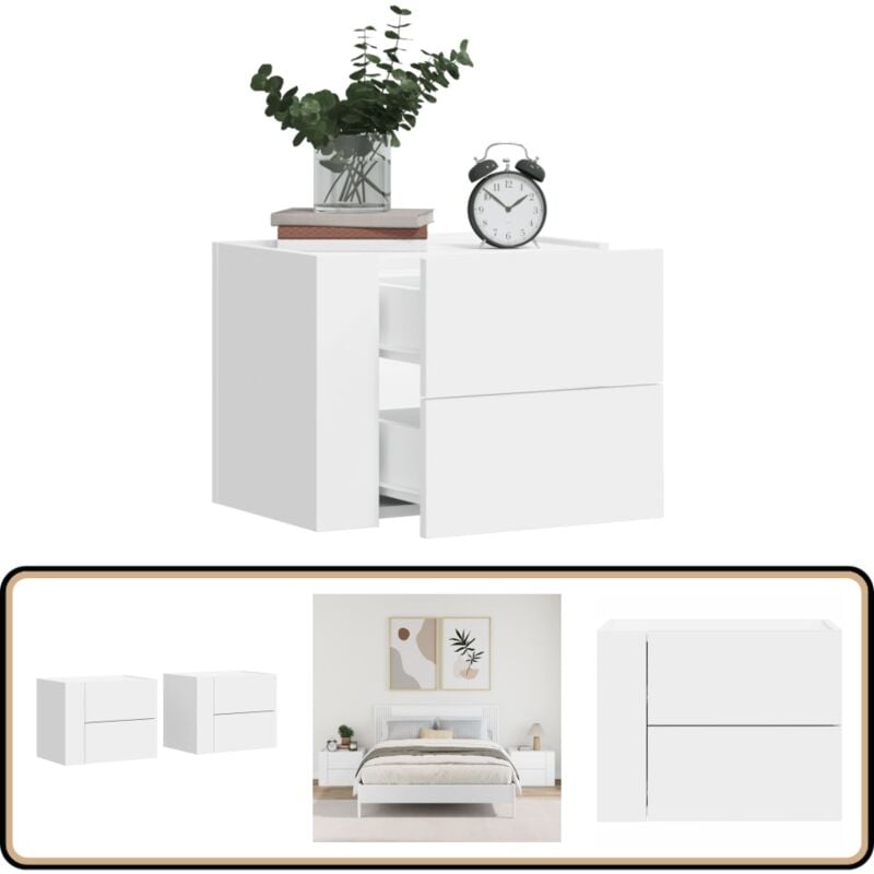 Tables de chevet murales 2 pcs blanc 45x30x35 cm - Table De Chevet Murale - Meuble De Chambre - Armoire Suspendue - Étagère Murale - Rangement Mural