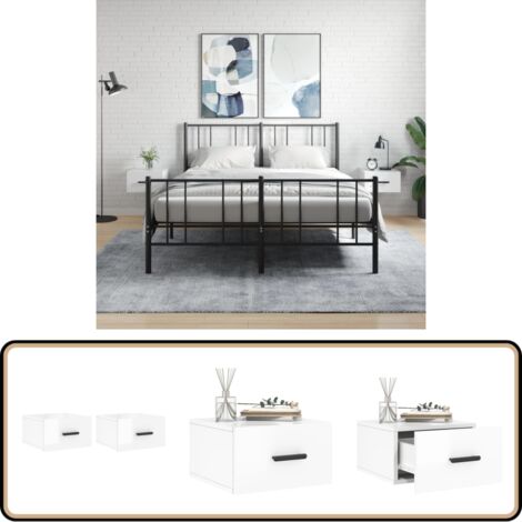 Tables de chevet murales 2 pcs blanc brillant 35x35x20 cm - Table De Chevet Murale - Meuble De Rangement Mural - Commode Murale - Étagère Murale - Déco Murale