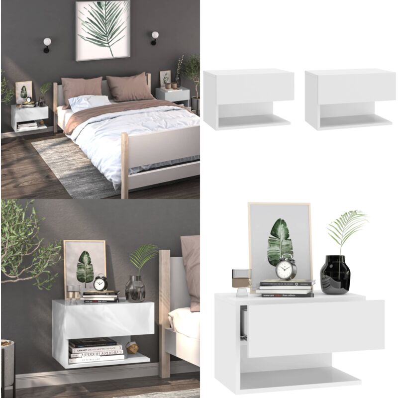 Tables de chevet murales 2 pcs Blanc - Table De Chevet Murale - Meuble De Chambre - Table De Nuit - Étagère Murale - Rangement Mural - Home & Living