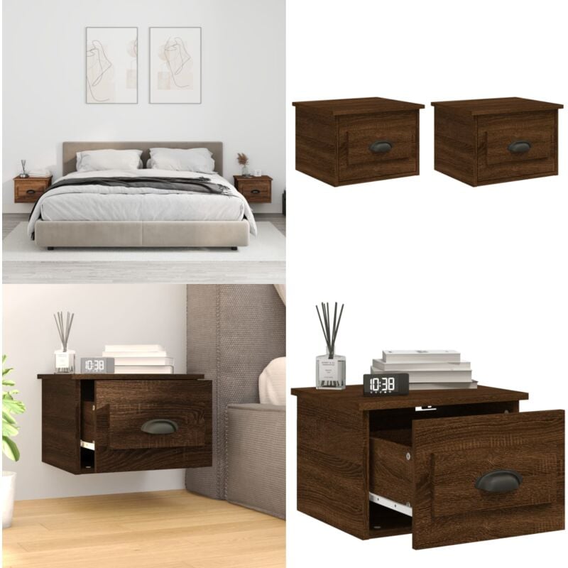 Tables de chevet murales 2 pcs Chêne marron 41,5x36x28 cm - Table De Chevet Murale - Meuble De Chevet Mural - Table De Chevet Flottante - Étagère