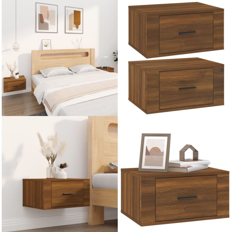 Tables de chevet murales 2 pcs Chêne marron 50x36x25 cm - Table De Chevet Murale - Meuble De Chambre - Table De Nuit - Étagère Murale - Rangement