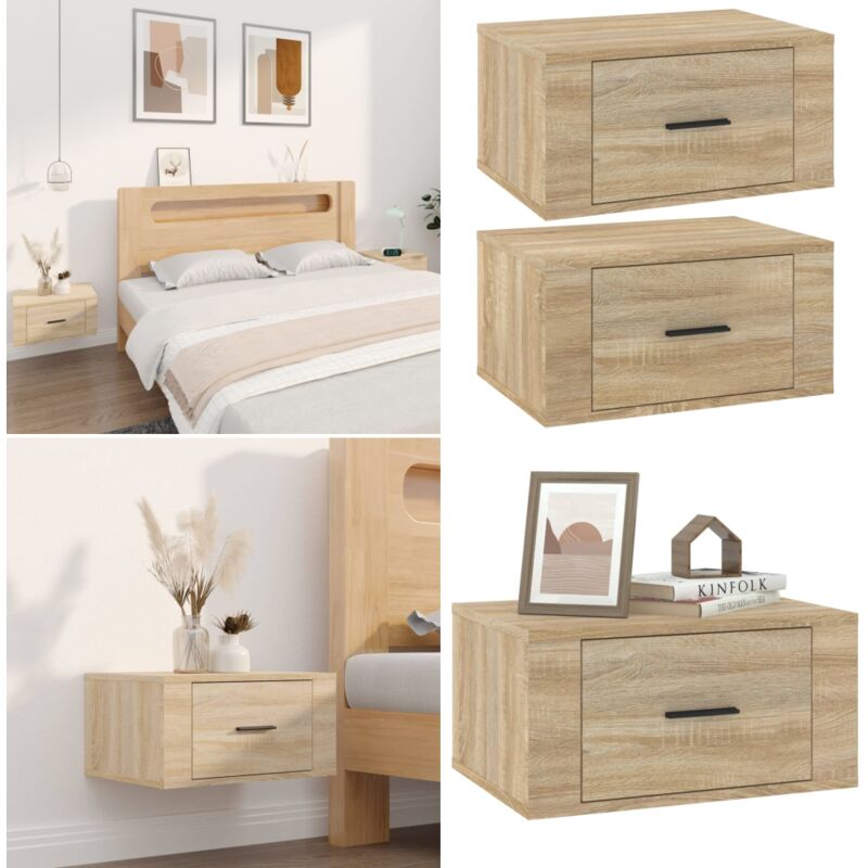 Tables de chevet murales 2 pcs Chêne sonoma 50x36x25 cm - Table De Chevet Murale - Meuble De Chambre - Table De Nuit - Étagère Murale - Rangement
