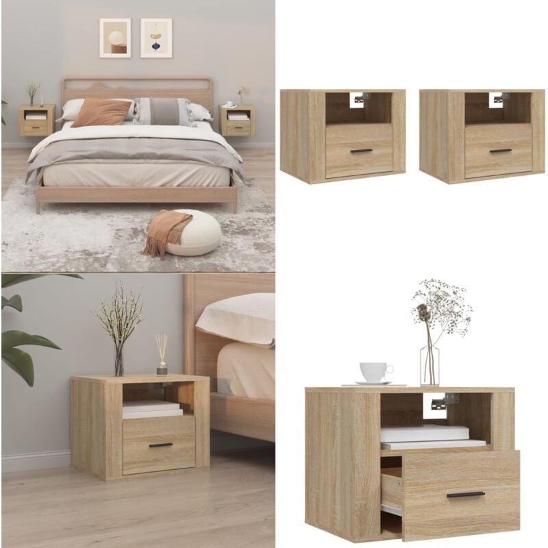 Tables de chevet murales 2 pcs Chêne sonoma 50x36x40 cm - Table De Chevet Murale - Meuble De Chambre - Table De Nuit - Étagère Murale - Rangement