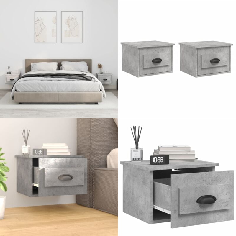 Tables de chevet murales 2 pcs gris béton 41,5x36x28 cm - Table De Chevet Murale - Meuble De Chevet Mural - Table De Chevet Flottante - Étagère