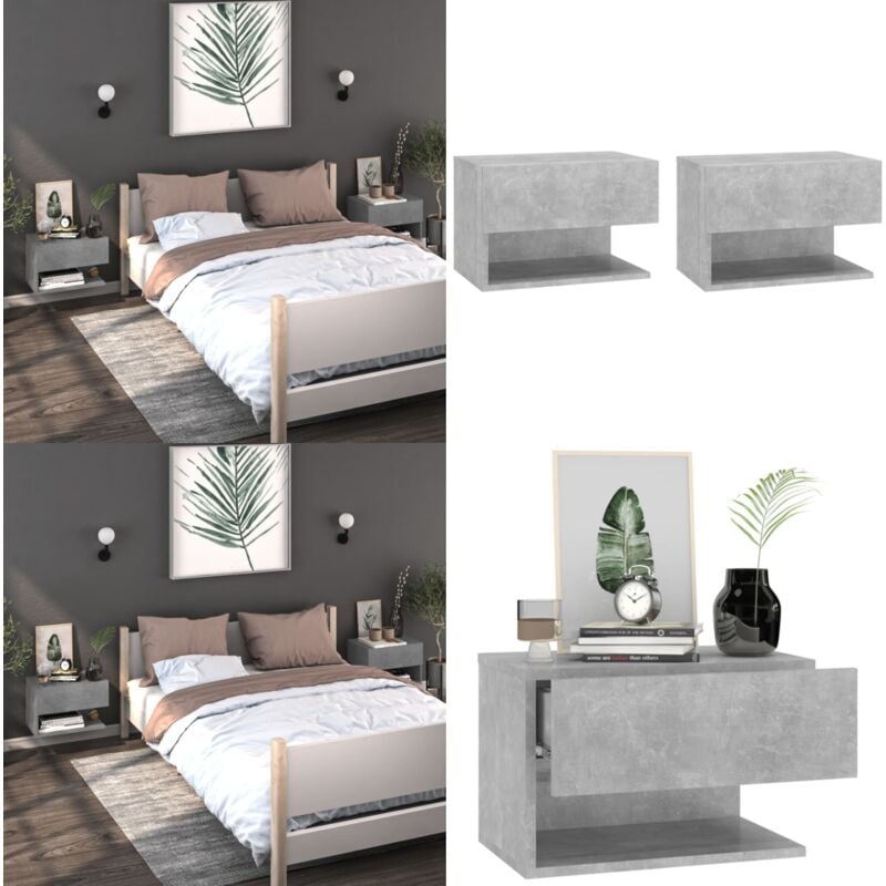 Tables de chevet murales 2 pcs Gris béton - Table De Chevet Murale - Meuble De Chambre - Table De Nuit - Étagère Murale - Rangement Mural - Home &