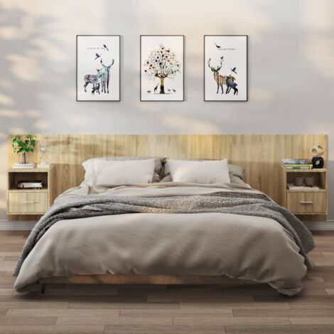 Tables de chevet murales 2 pcs-Lot de 2 Table de nuit suspendue Chêne sonoma 208658