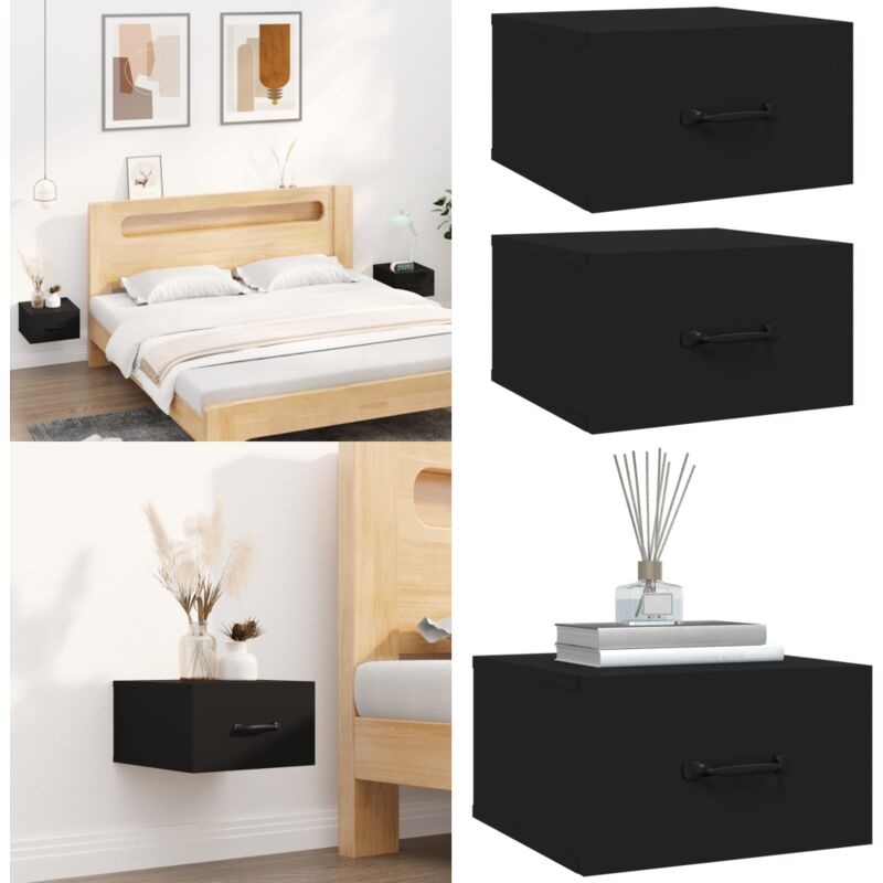 Tables de chevet murales 2 pcs Noir 35x35x20 cm - Table De Chevet Murale - Meuble De Chambre - Table De Nuit - Étagère Murale - Rangement Mural