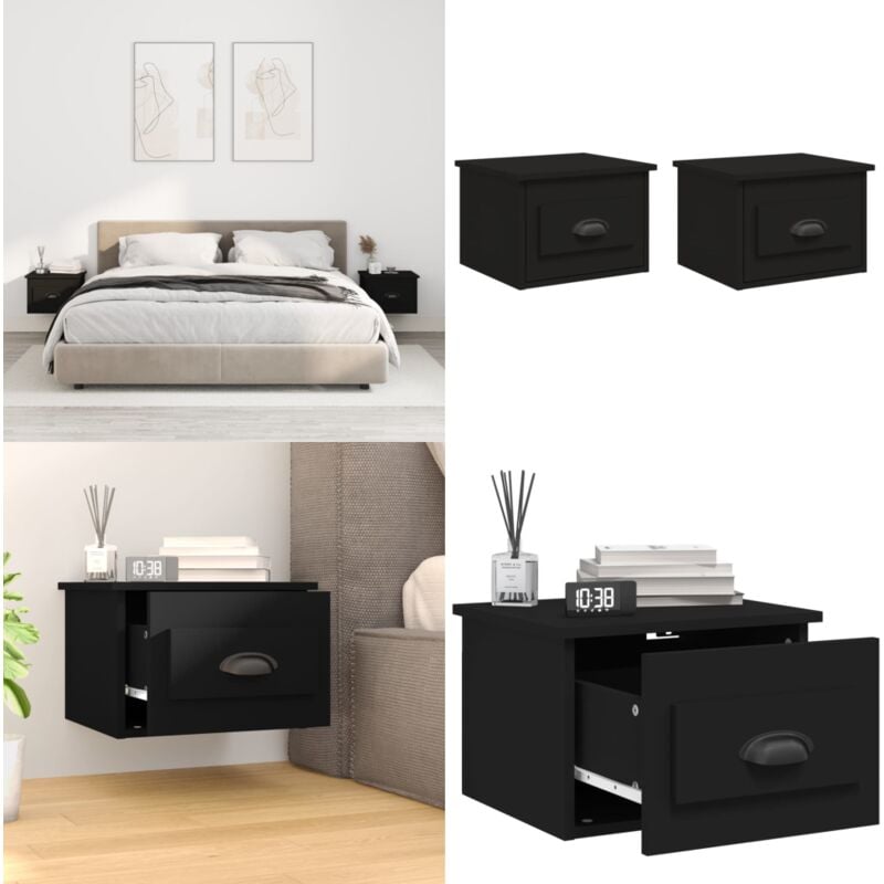 Tables de chevet murales 2 pcs noir 41,5x36x28 cm - Table De Chevet Murale - Meuble De Chevet Mural - Table De Chevet Flottante - Table De Nuit