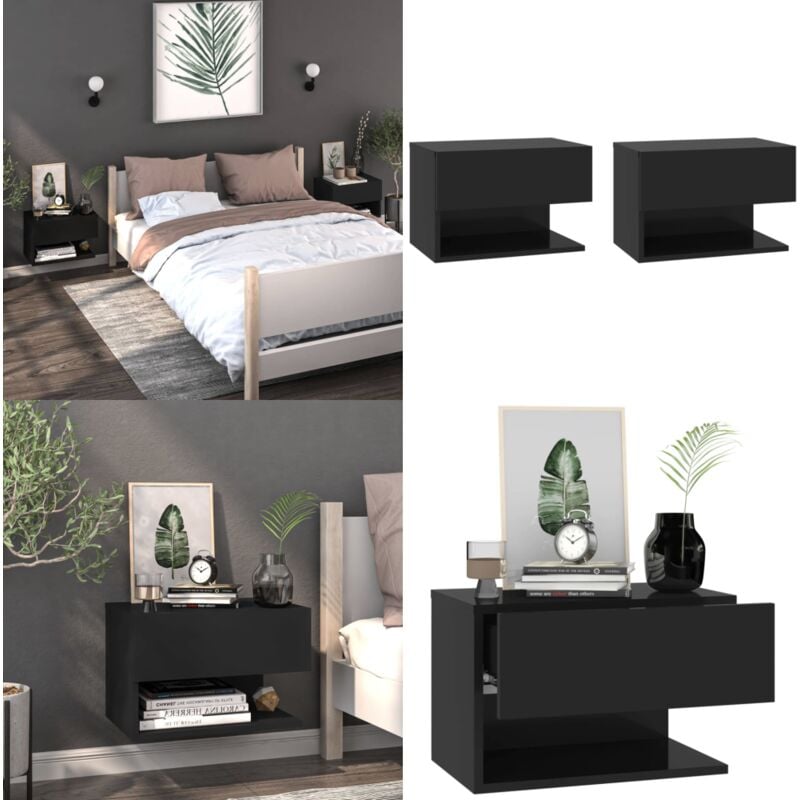 Tables de chevet murales 2 pcs Noir - Table De Chevet Murale - Meuble De Chambre - Table De Nuit - Étagère Murale - Rangement Mural - Home & Living