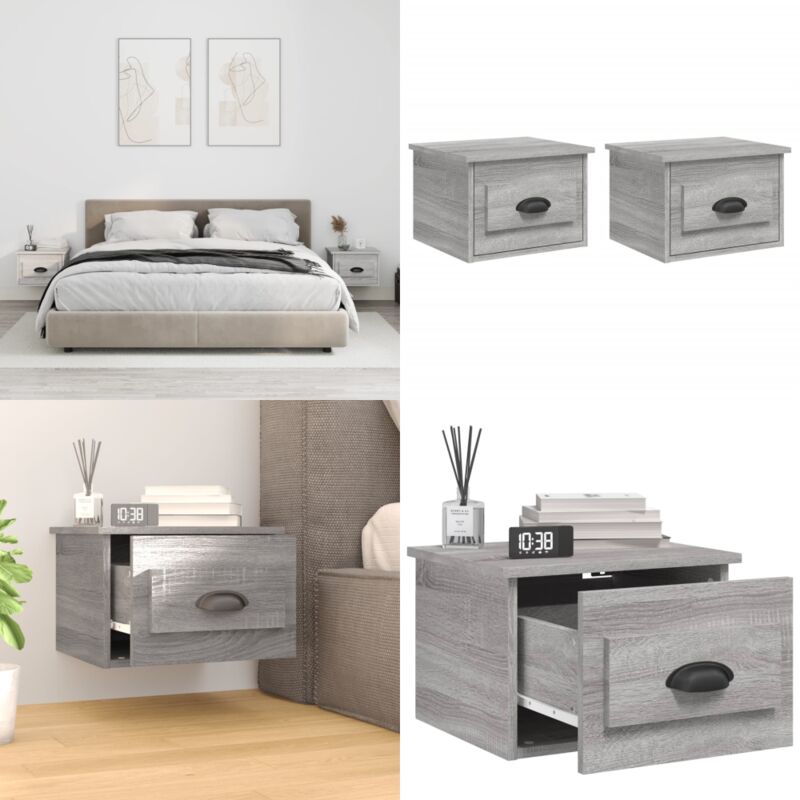 Tables de chevet murales 2 pcs sonoma gris 41,5x36x28 cm - Table De Chevet Murale - Meuble De Chevet Mural - Table De Chevet Flottante - Étagère
