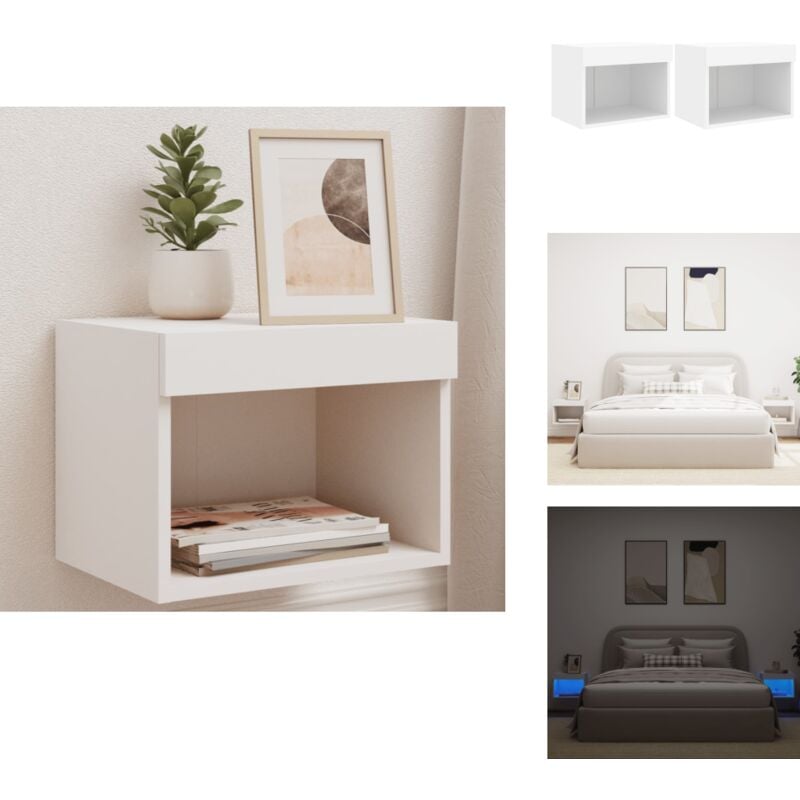Tables de chevet murales avec lumières led 2 pcs blanc - Table De Chevet Murale - Luminaire Led - Meubles Tv - Éclairage Ambiant - Décoration