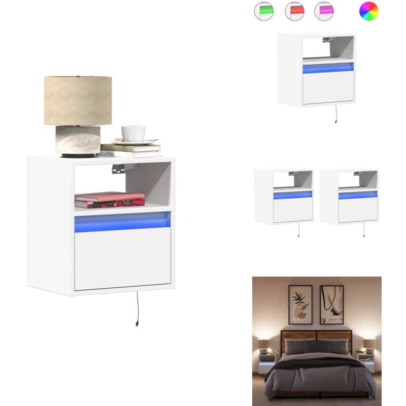Tables de chevet murales avec lumières led 2 pcs blanc - Table De Chevet Murale - Tables De Chevet Murales - Table De Chevet Flottante - Table De