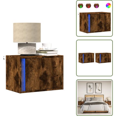 Tables de chevet murales avec lumières LED 2 pcs chêne fumé - Table De Chevet Murale - Tables De Chevet Murales - Table De Chevet Flottante - Table De Chevet Suspendue