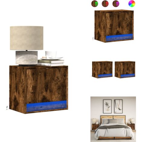 Tables de chevet murales avec lumières LED 2 pcs chêne fumé - Table De Chevet Murale - Tables De Chevet Murales - Table De Chevet Flottante - Table De Chevet Suspendue