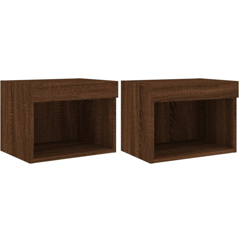 Tables de chevet murales avec lumières LED 2 pcs chêne marron Tables de chevet murales avec lumières LED 2 pcs chêne marron