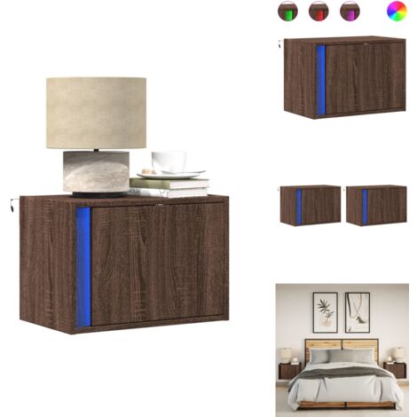 Tables de chevet murales avec lumières LED 2 pcs chêne marron - Table De Chevet Murale - Tables De Chevet Murales - Table De Chevet Flottante - Table De Chevet Suspendue