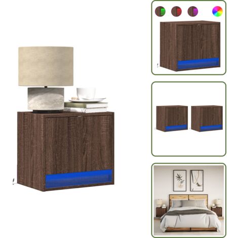 Tables de chevet murales avec lumières LED 2 pcs chêne marron - Table De Chevet Murale - Tables De Chevet Murales - Table De Chevet Flottante - Table De Chevet Suspendue
