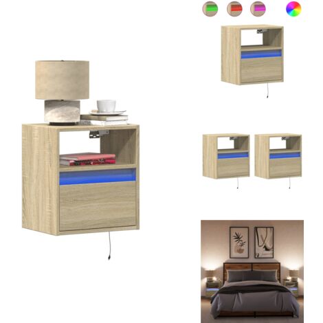 Tables de chevet murales avec lumières LED 2 pcs chêne sonoma - Table De Chevet Murale - Tables De Chevet Murales - Table De Chevet Flottante - Table De Chevet Suspendue