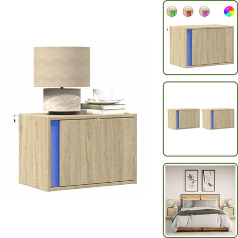 Tables de chevet murales avec lumières LED 2 pcs chêne sonoma - Table De Chevet Murale - Tables De Chevet Murales - Table De Chevet Flottante - Table De Chevet Suspendue