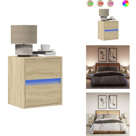 Tables de chevet murales avec lumières LED 2 pcs chêne sonoma - Table De Chevet Murale - Tables De Chevet Murales - Table De Chevet Flottante - Table De Chevet Suspendue