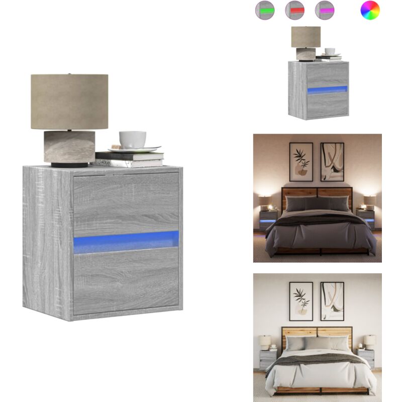 Tables de chevet murales avec lumières led 2 pcs sonoma gris - Table De Chevet Murale - Tables De Chevet Murales - Table De Chevet Flottante - Table
