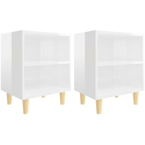 Tables de chevet pieds en bois 2 pcs Blanc brillant 40x30x50 2