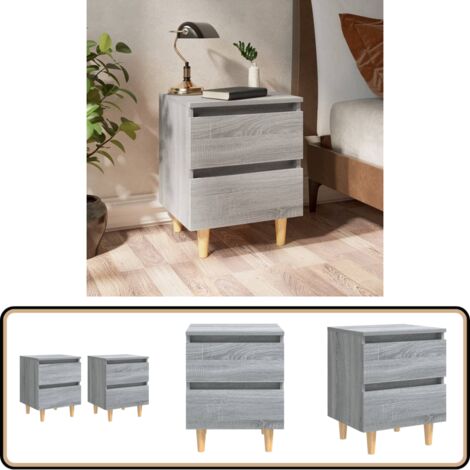 Tables de chevet pieds en bois 2 pcs Sonoma gris 40x35x50 cm - Table De Chevet - Meuble De Chambre - Table De Nuit - Table Scandinave - Table Basse