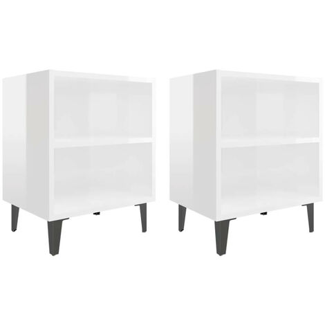 Tables de chevet pieds en métal 2 pcs Blanc brillant 40x30x50