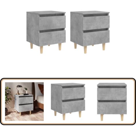 Tables de chevet pieds en pin 2 pcs gris béton 40x35x50 cm - Table De Chevet - Meuble De Chambre - Table Nuit - Style Scandinave - Table Basse
