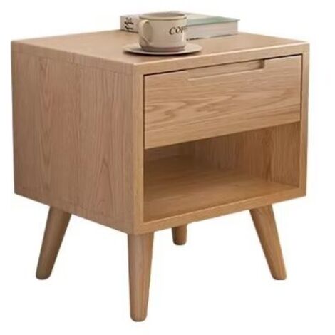 Tables de Chevet, Table D'appoint avec Rangement, Pieds en Bois, pour Chambre à Coucher, Salon,(Tiroir unique, Couleur du bois brut)