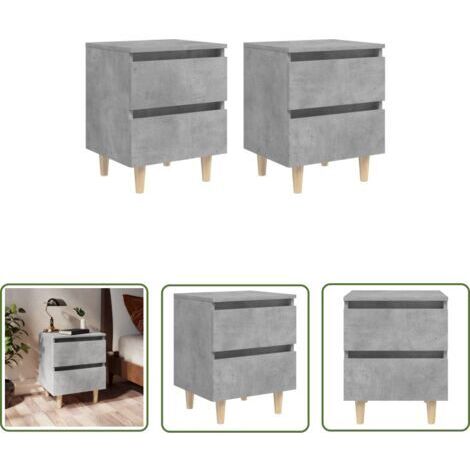 Tables de chevet The Living Store, pieds en pin, ensemble de 2 pièces, gris ciment, 40 x 35 x 50 cm - Tables de chevet - Mobilier de chambre - Tables de chevet - Style nordique - Tables basses