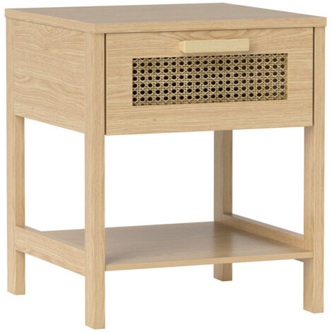 Tables de chevet vintage 1 tiroir – Effet cannage et bois clair – Dimensions 40x40x48 cm – Multifonctionnelles pour rangement