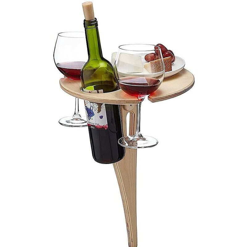 Tables De Jardin Table à Vin Extérieure Portable avec Bureau Rond en Bois Pliable Table De Pique-Nique Support De Verre à Vin Extérieur,,couleur