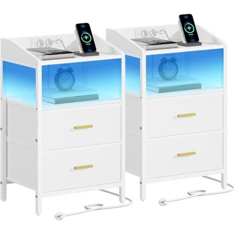 Tables de Nuit avec éclairage LED,Ports USB et Prises de Courant