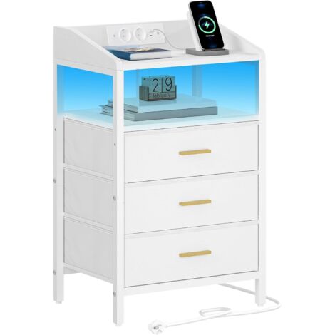 Tables de Nuit avec Lumières LED et Station Chargement,3 Tiroirs